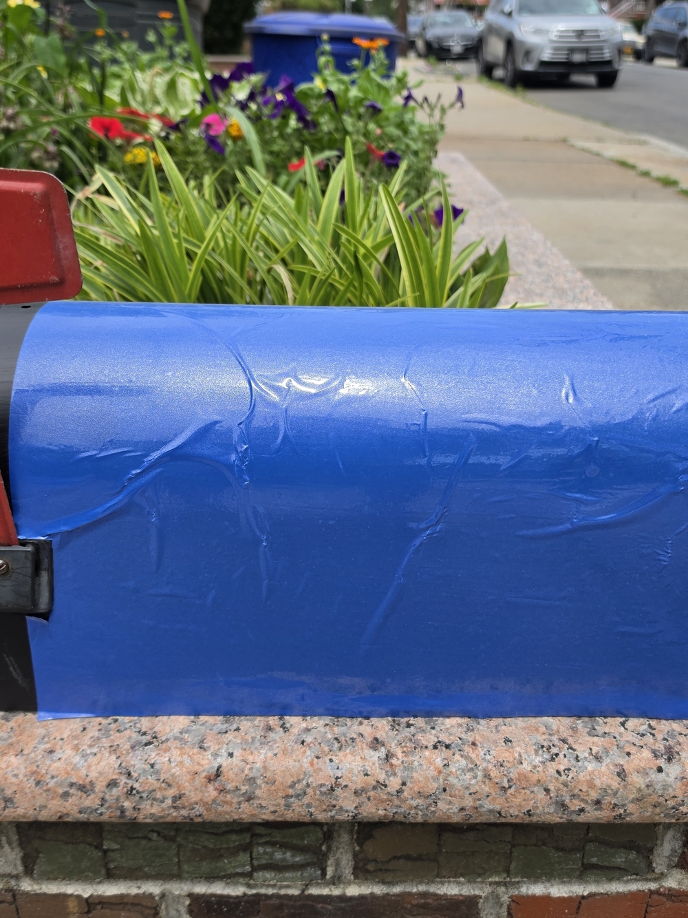 Standard Metal Post-Mount Mailbox Blue Vinyl Wrapped